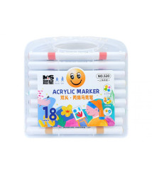 Marker Acrilic cu vârf dublu, 18 culori, cutie plastic, ML49-8
